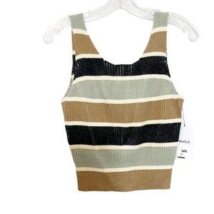 RVCA NEW Foxxe Knit Sweater V-Back Tank Top Striped - Size Small